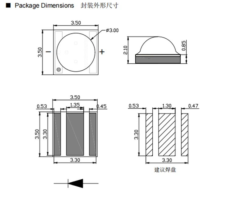 490nm LED dimension 490nm LED dimension